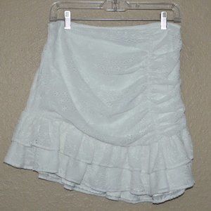 $250 Sz S/M Majorelle White Eyelet Ruched Asymmetrical Mini Skirt